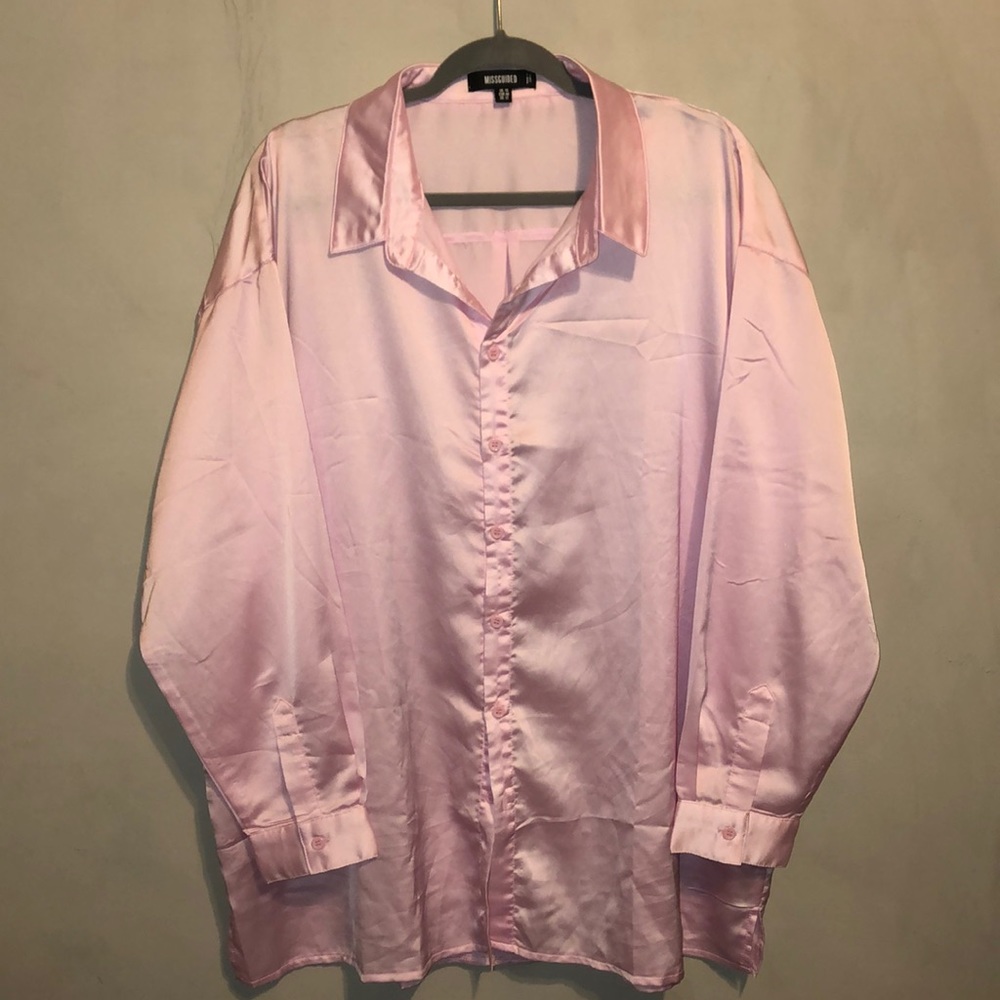 Missguided Satin Pink Button Down Shirt
